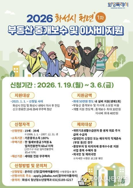2026년 화성시 청년 부동산 중개보수 및 이사비 지원사업 홍보 포스터