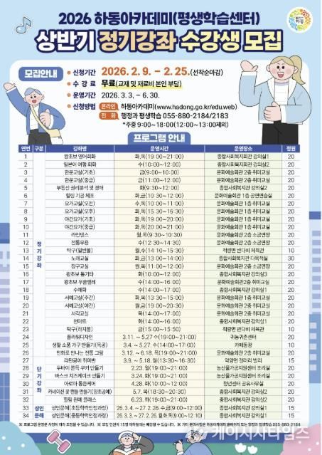 하동아카데미(평생학습센터), 26년 상반기 프로그램 수강생 모집