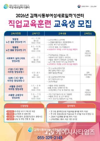 김해시 국비지원 여성 직업교육훈련 교육생 모집