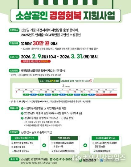 대전 소상공인 업체당 최대 30만 원 지급