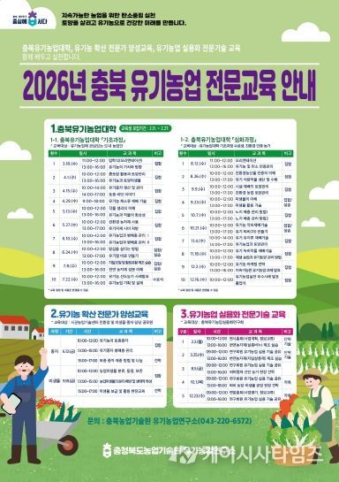 충북농기원, 유기농업 확산 이끌 유기농업대학 교육생 모집