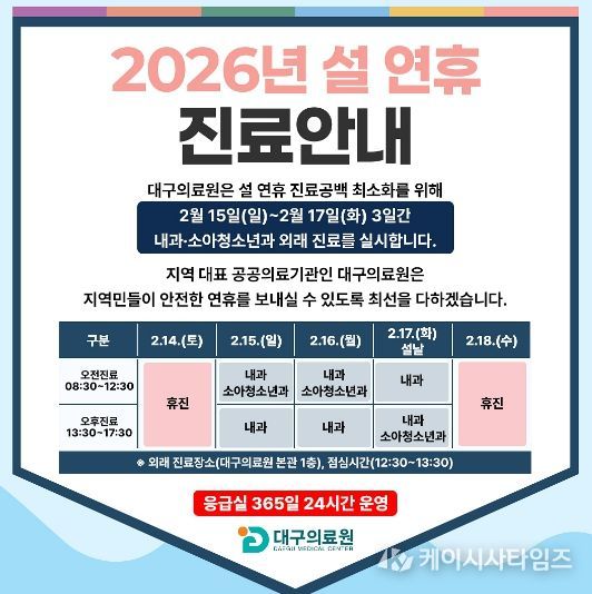 2월 15일~17일 3일간 내과·소아청소년과 외래진료 시행 및 응급실 운영 강화