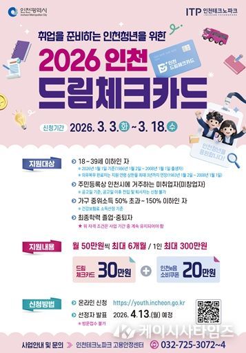 구직청년을 위한 드림체크카드 모집 안내 포스터