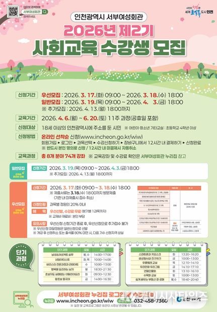 서부여성회관, 2026년 제2기 사회교육 수강생 모집