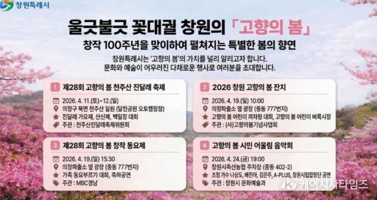 창원특례시, '고향의 봄'과 함께하는 4월 문화예술행사 개최