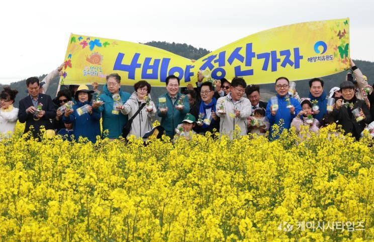완도 청산도 슬로걷기 축제 개막(개막 행사 중 하나인 나비 날리기 퍼포먼스)