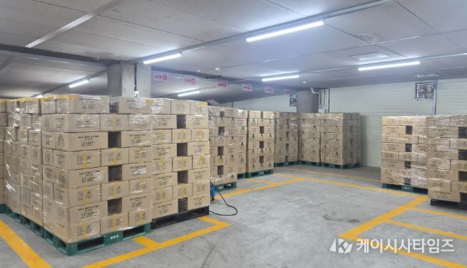 천안도시공사 종량제 봉투 창고에 물량이 확보되어 있는 모습.